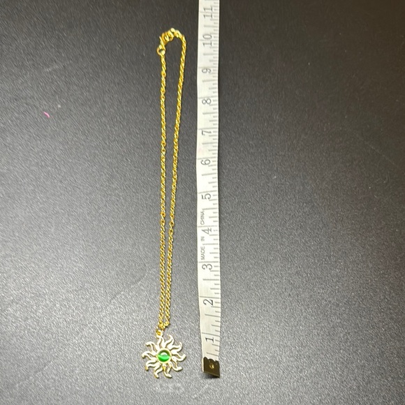 Gold Sun Pendant Necklace with Green Gem - Picture 3 of 3